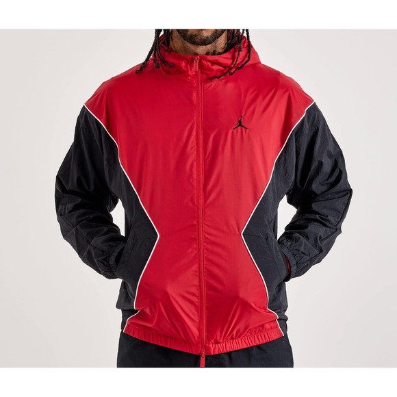 Nike Jordan Brooklyn Hooded Draft Jacket Men Large Red Black Windbreaker NWT